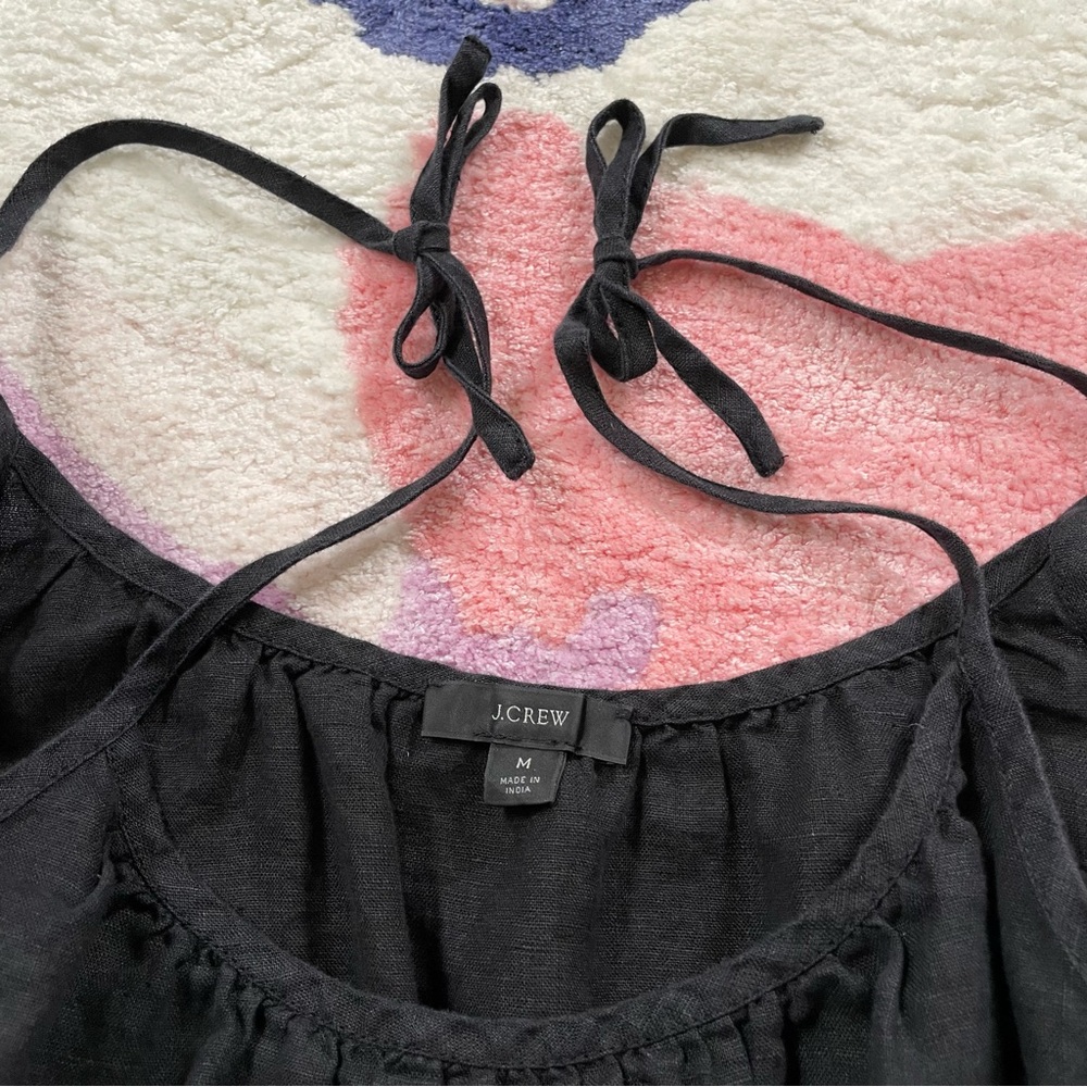 J Crew Ruffle-Waist Tank Top 100% Linen Black medium M - Picture 4 of 6
